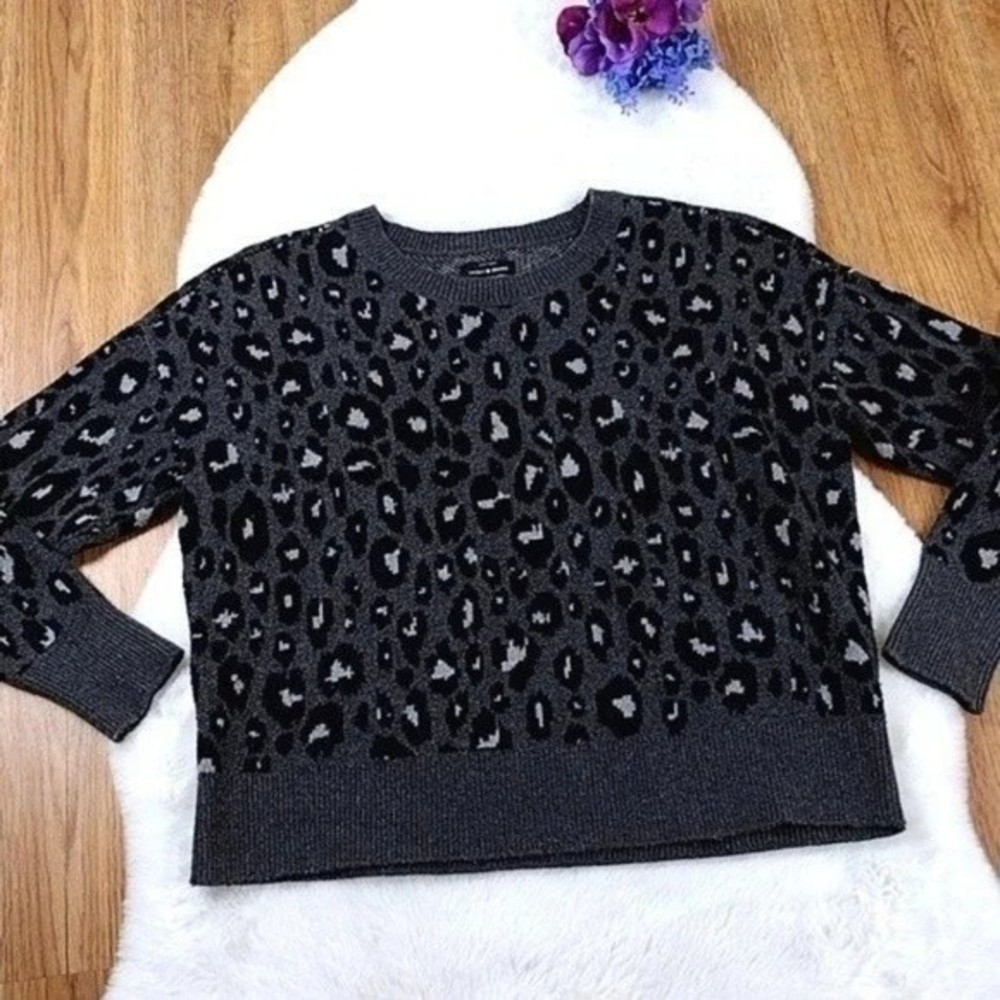 Lucky Brand Sweater Animal Cheetah Leopard Long Sleeve Sweater